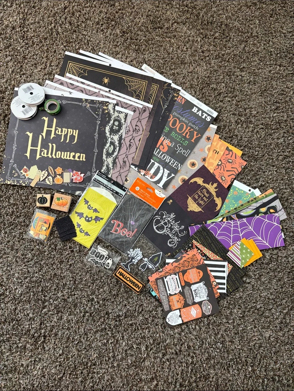 Halloween Scrapbook Mixed Lot Crafts, Stamps  Paper Stickers Bags Washi Tape